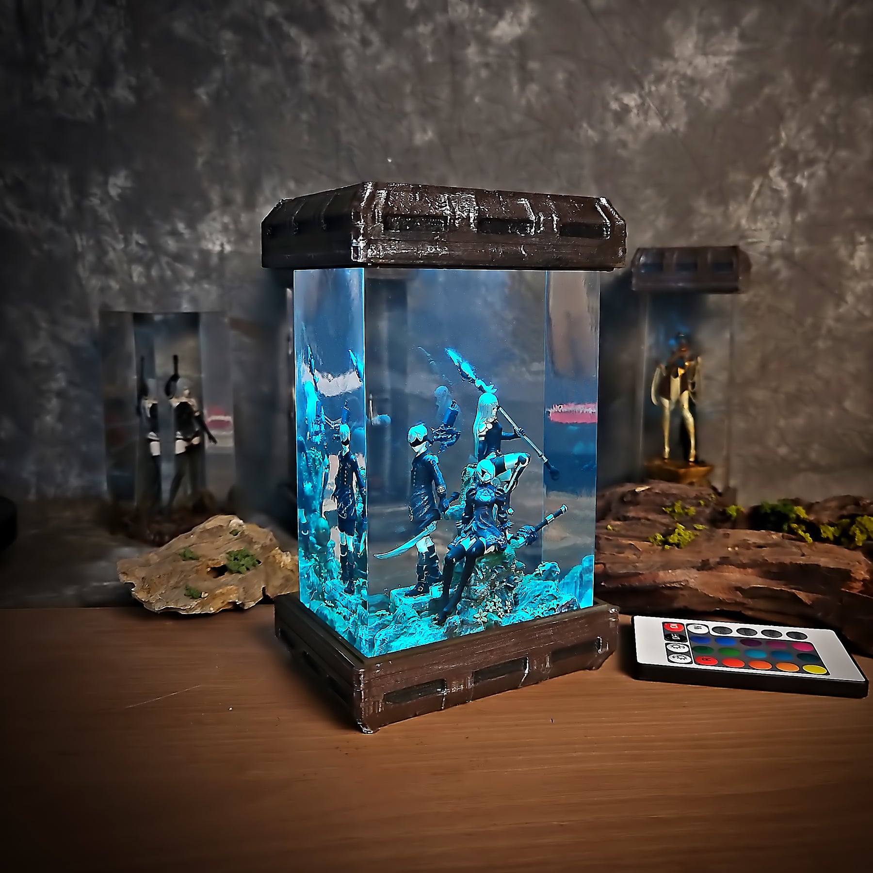 NieR Automata 2B 9S & A2 Epoxy Resin Lamp – YoRHa Trio Diorama Light