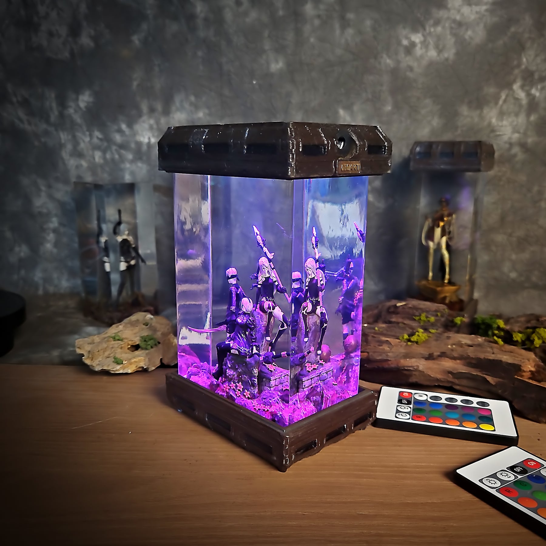 NieR Automata 2B 9S & A2 Epoxy Resin Lamp – YoRHa Trio Diorama Light