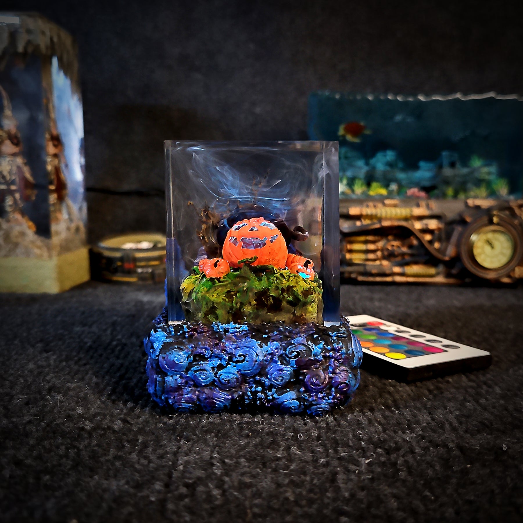 Halloween Pumpkin Epoxy Resin Lamp – Glowing Jack-o’-Lantern Spooky Night Light