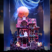 Halloween Haunted Mansion Epoxy Resin Lamp – Ghost House RGB LED Diorama Decor