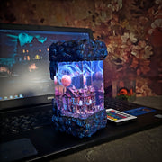 Halloween Haunted Mansion Epoxy Resin Lamp – Ghost House RGB LED Diorama Decor