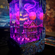Halloween Haunted Mansion Epoxy Resin Lamp – Ghost House RGB LED Diorama Decor