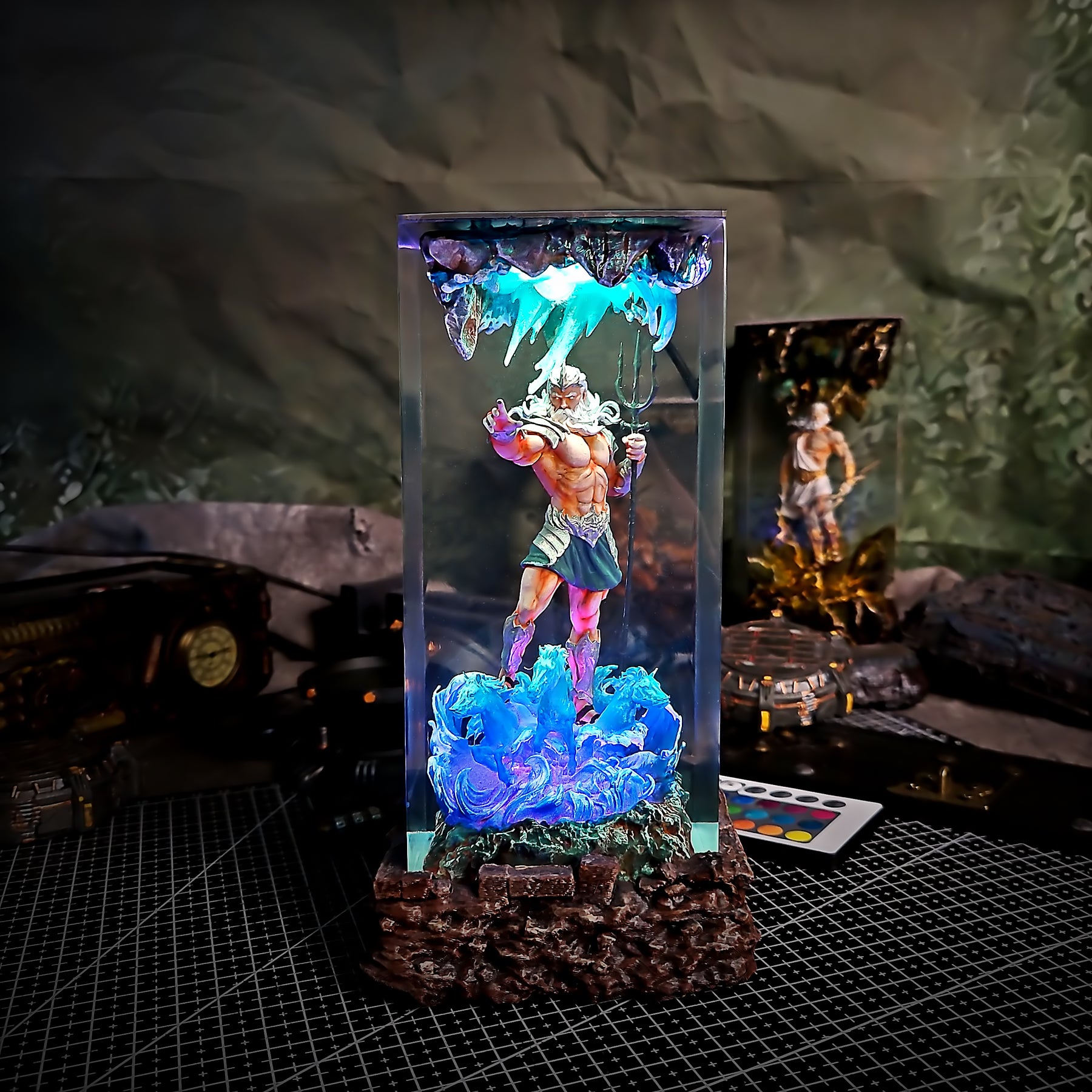 Poseidon Greek Mythology Resin Lamp – God of the Sea & Ocean Wave Diorama Light
