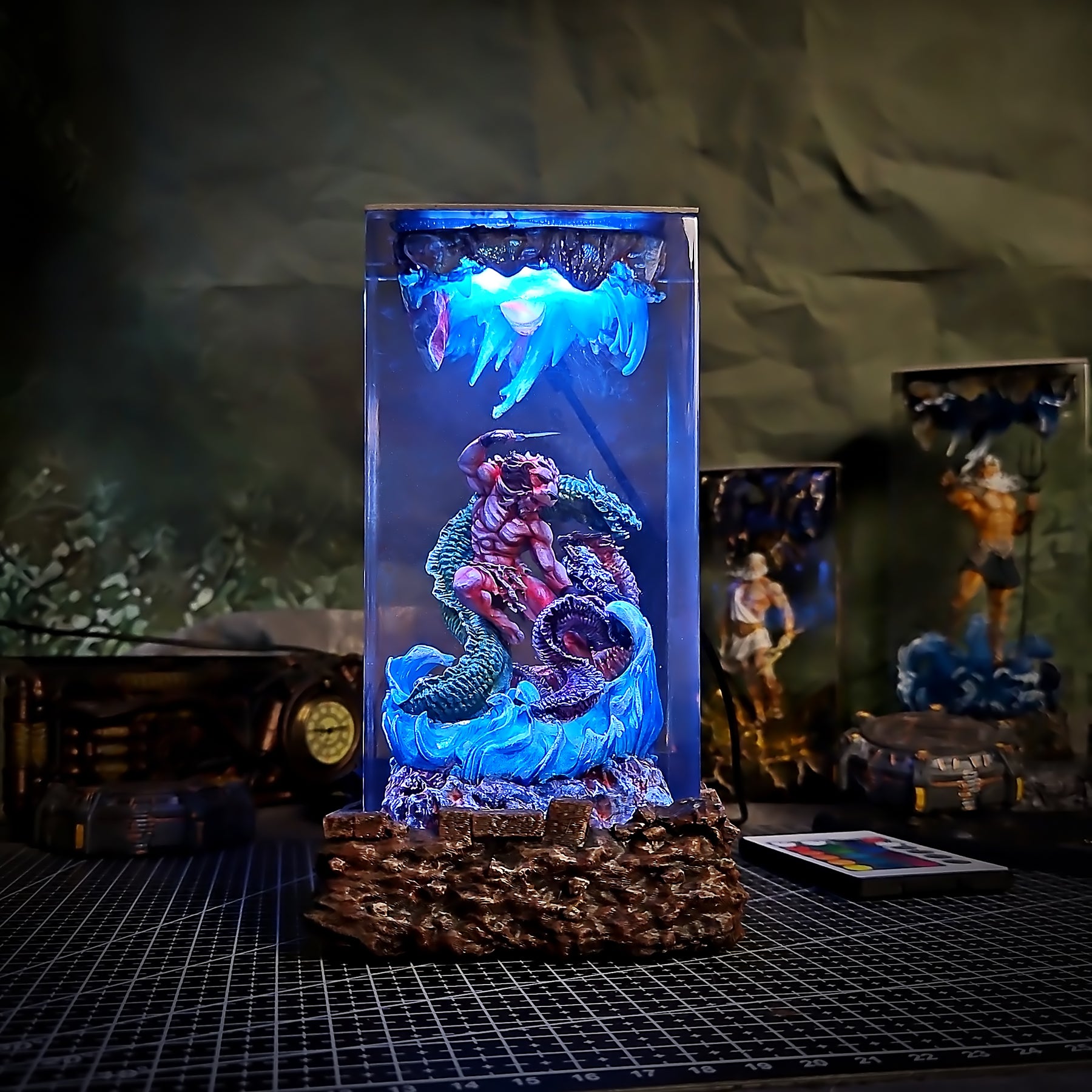 Hercules vs Hydra Epoxy Resin Lamp – Greek Mythology Battle Diorama Light