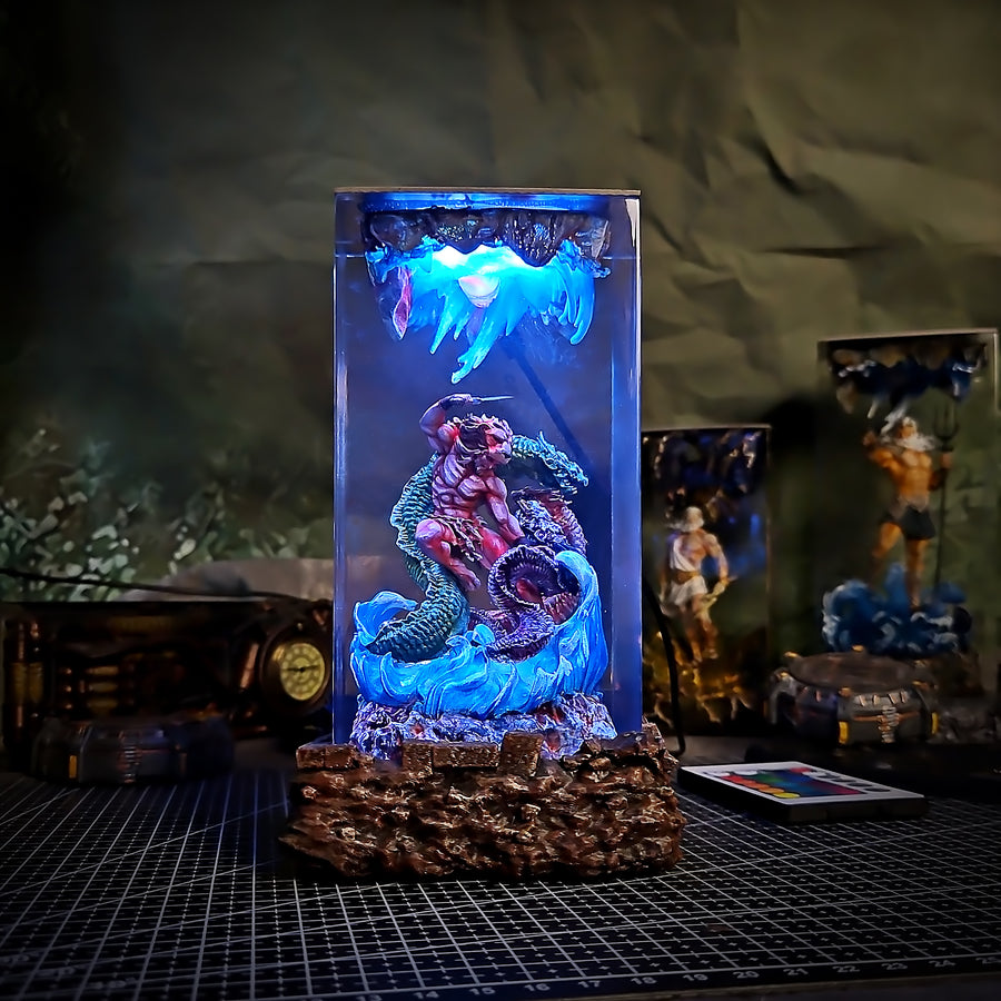 Hercules vs Hydra Epoxy Resin Lamp – Greek Mythology Battle Diorama Light