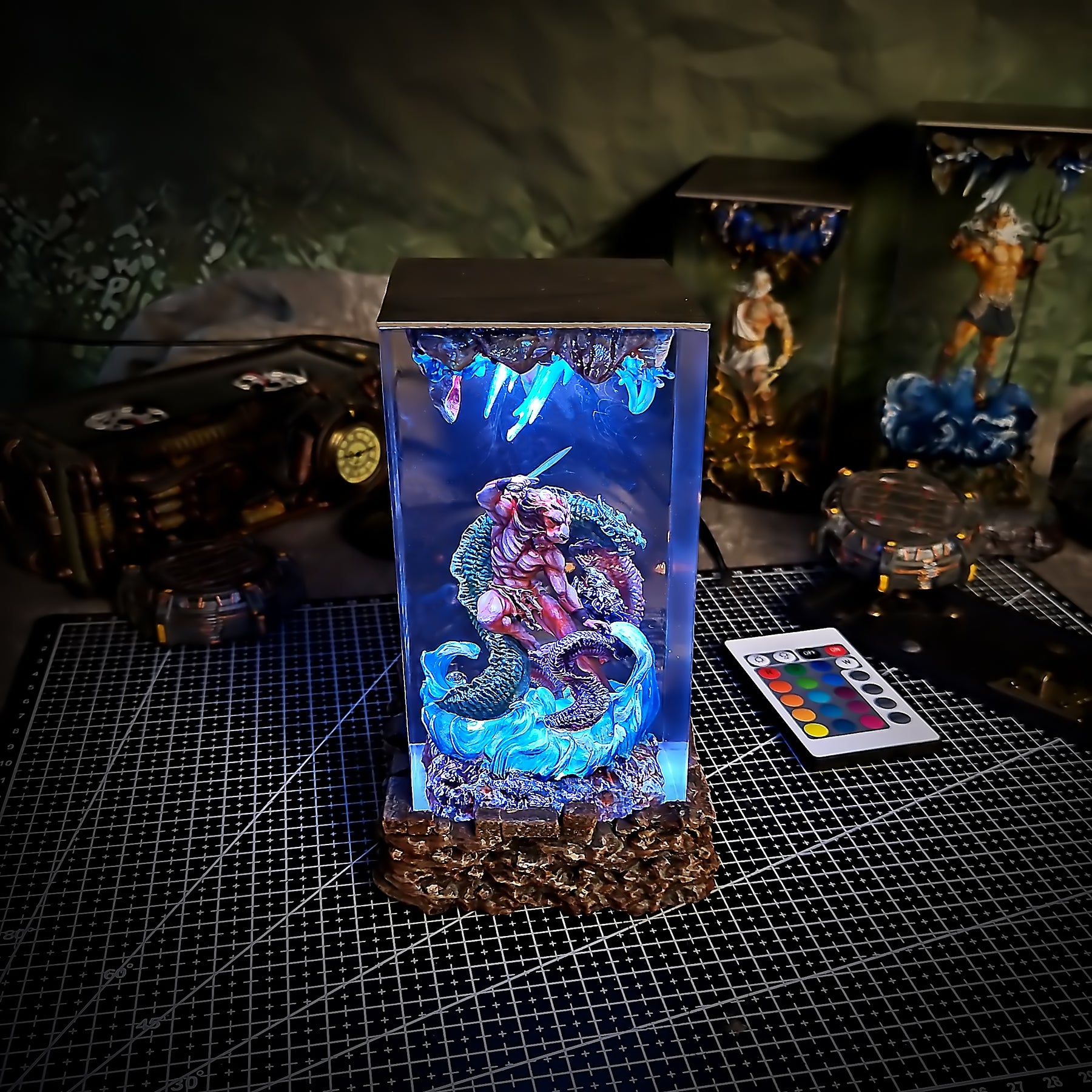 Hercules vs Hydra Epoxy Resin Lamp – Greek Mythology Battle Diorama Light