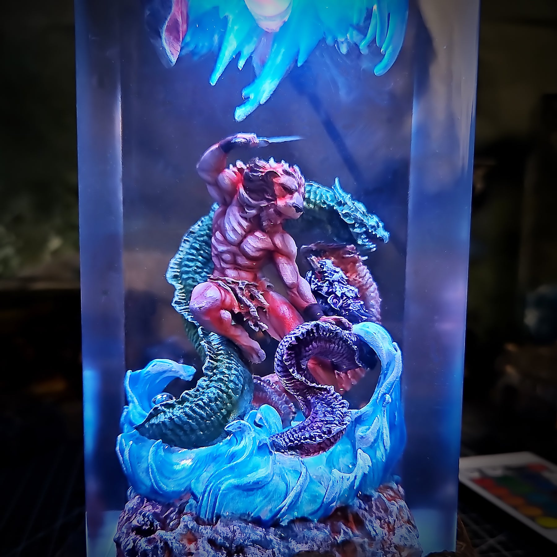 Hercules vs Hydra Epoxy Resin Lamp – Greek Mythology Battle Diorama Light