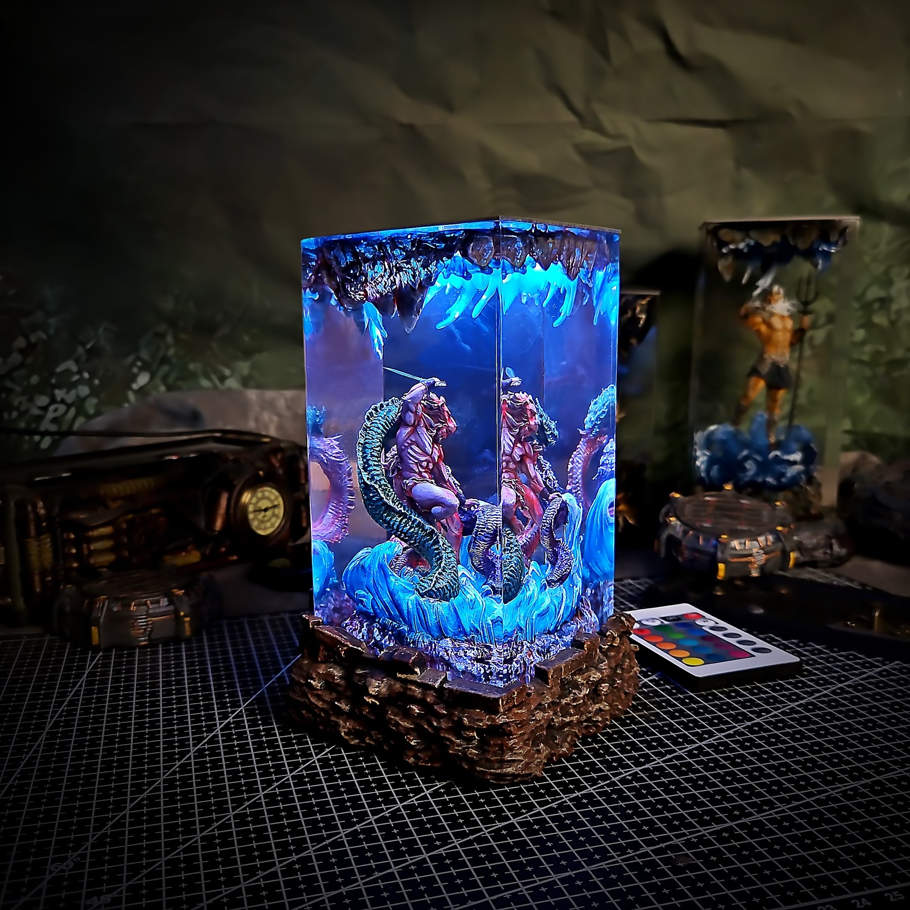 Hercules vs Hydra Epoxy Resin Lamp – Greek Mythology Battle Diorama Light