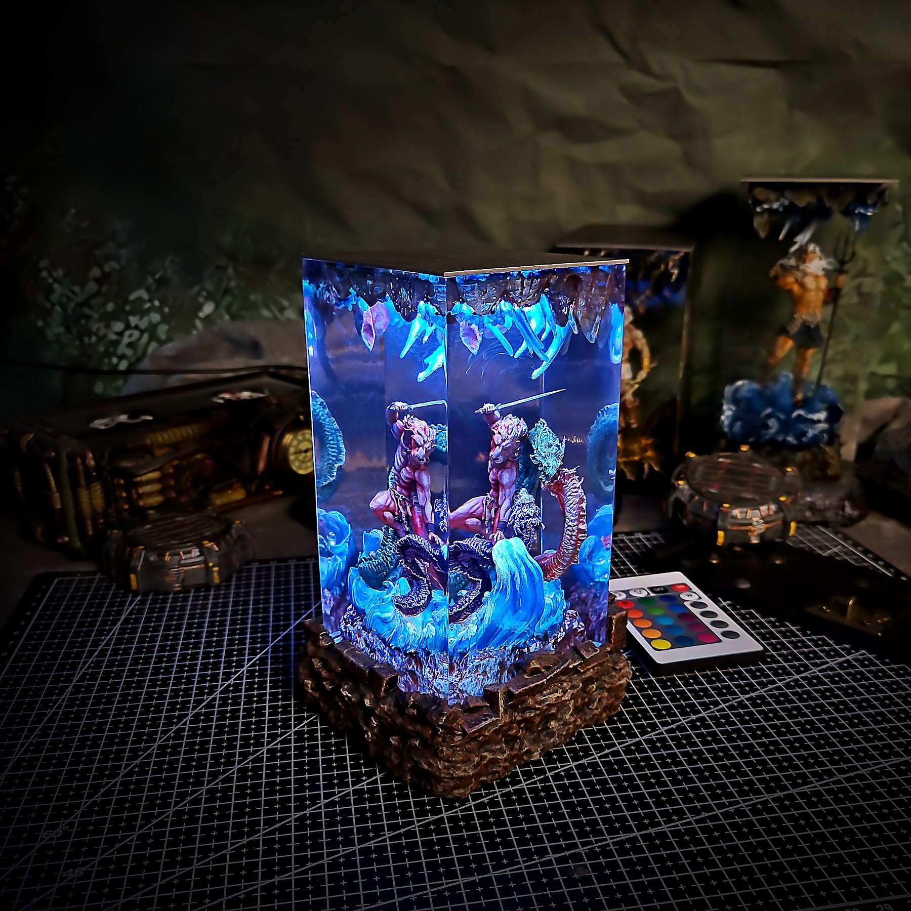 Hercules vs Hydra Epoxy Resin Lamp – Greek Mythology Battle Diorama Light