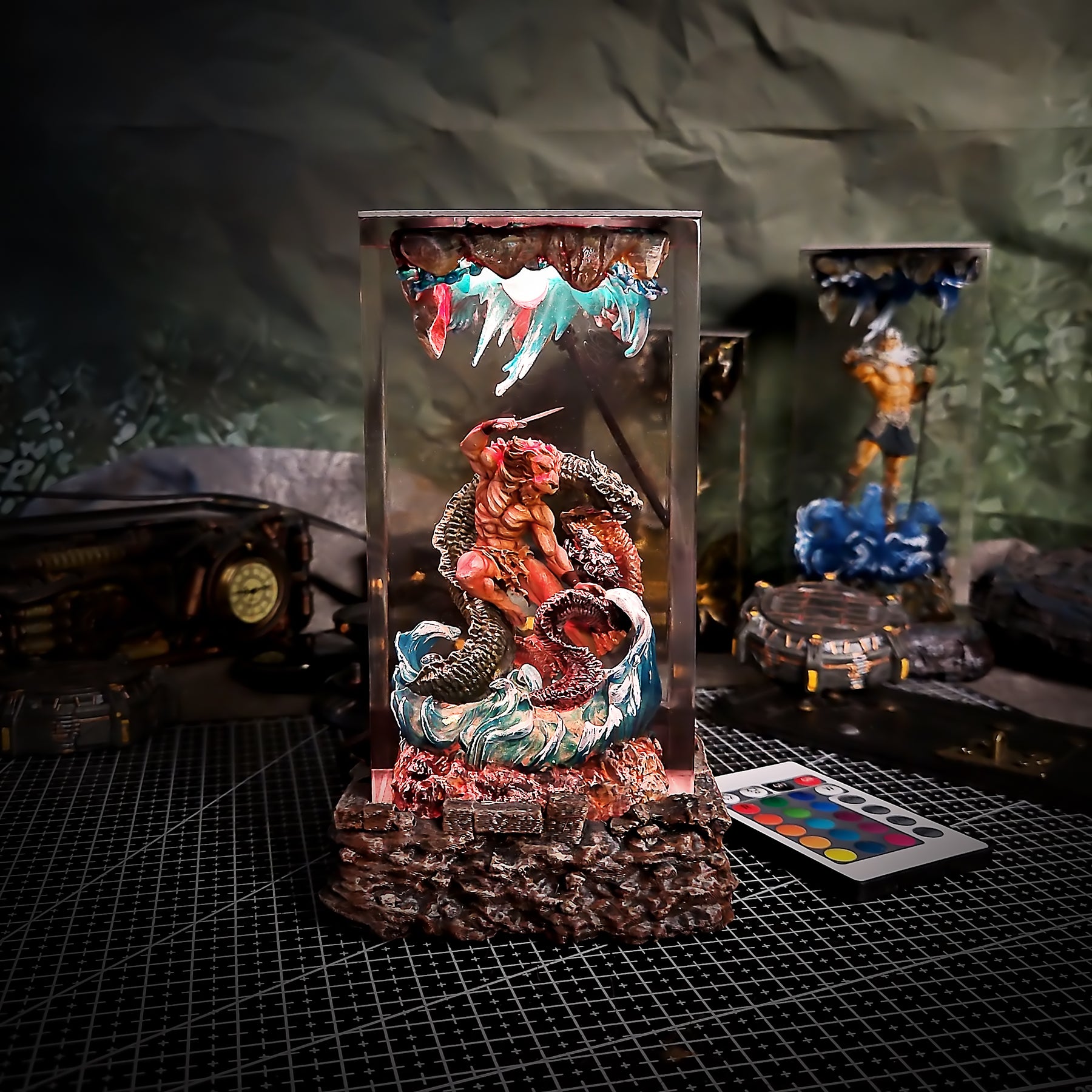 Hercules vs Hydra Epoxy Resin Lamp – Greek Mythology Battle Diorama Light