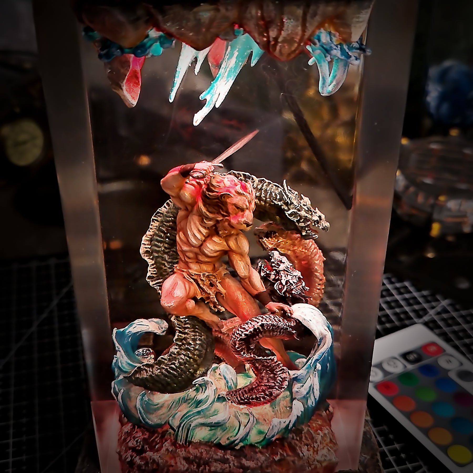 Hercules vs Hydra Epoxy Resin Lamp – Greek Mythology Battle Diorama Light