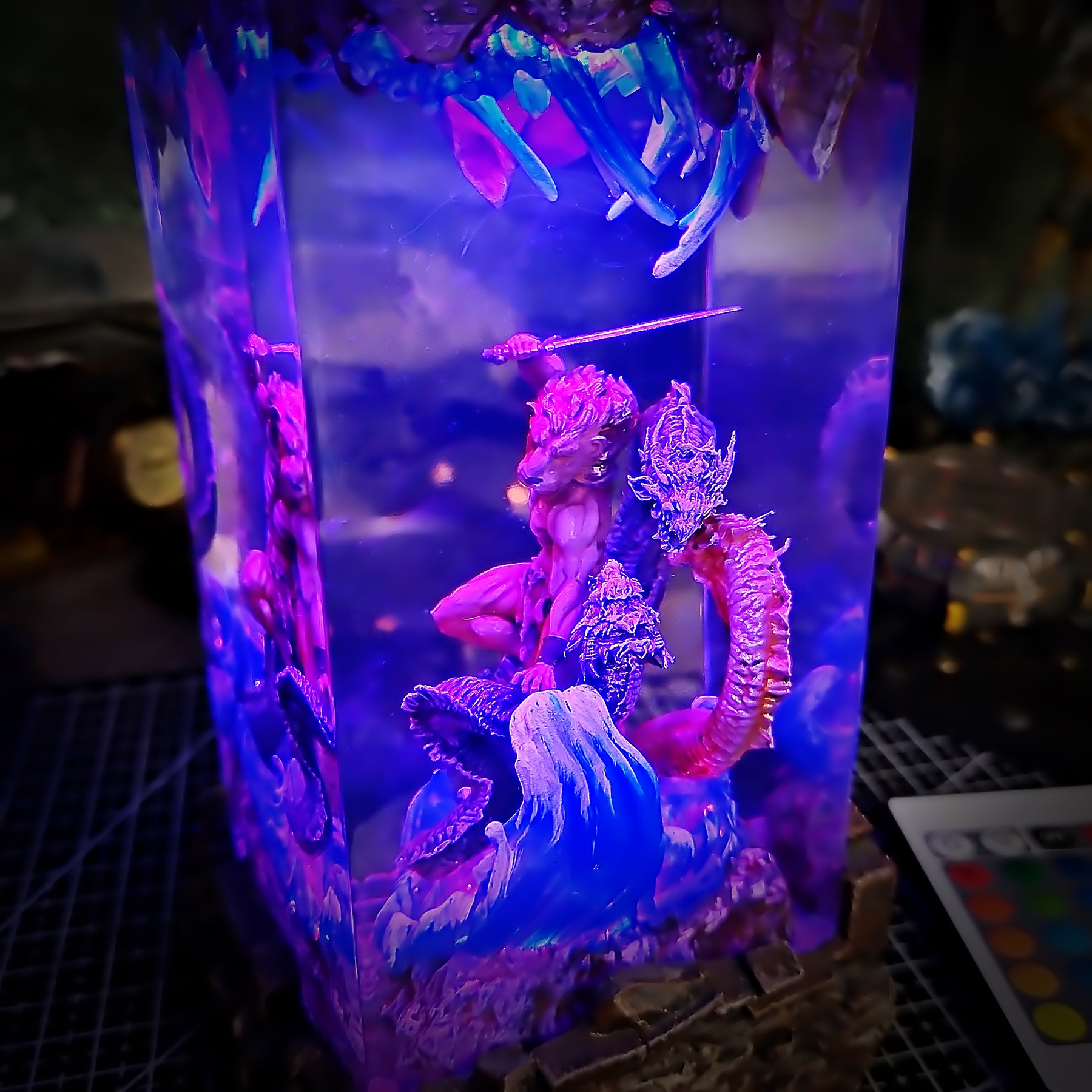 Hercules vs Hydra Epoxy Resin Lamp – Greek Mythology Battle Diorama Light